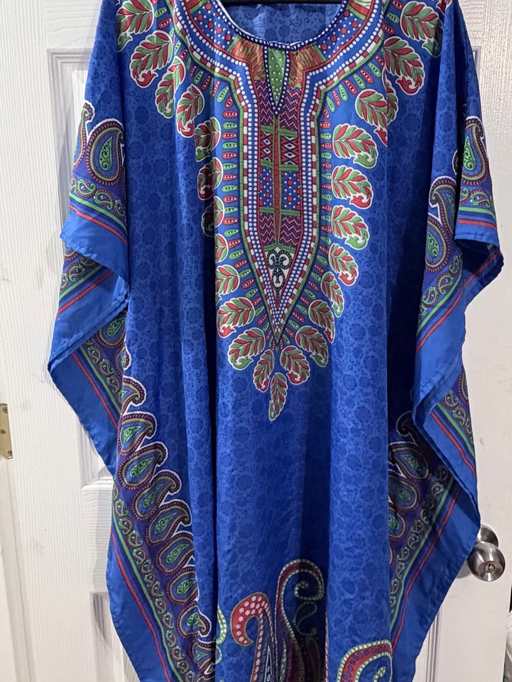 Gypsy Blue Boho Blue Paisley Dashiki Kaftan Maxi Dress One Size